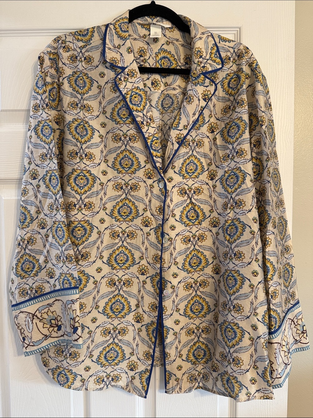 H&M Women's Button-Down Shirt - Blue, Yellow & Cream Floral